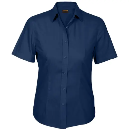 Navy Basic Poly Cotton Blouse Short Sleeve Ladies